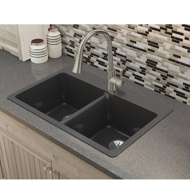 Elkay Quartz Luxe 33'' L Undermount Double Bowl Quartz Kitchen Sink ...